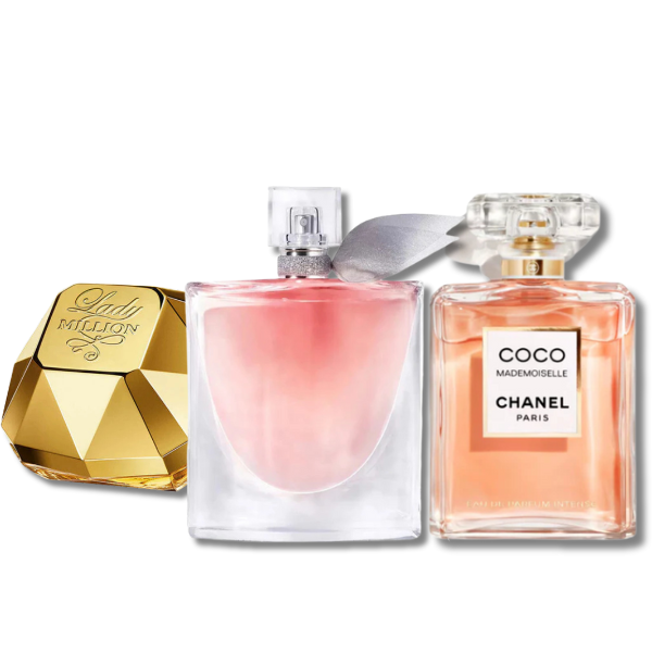 Zestaw 3 perfum damskich – Lady Million Rabanne, Lancôme La Vie Est Belle i Chanel Coco Mademoiselle (Eau de Parfum 100ml)