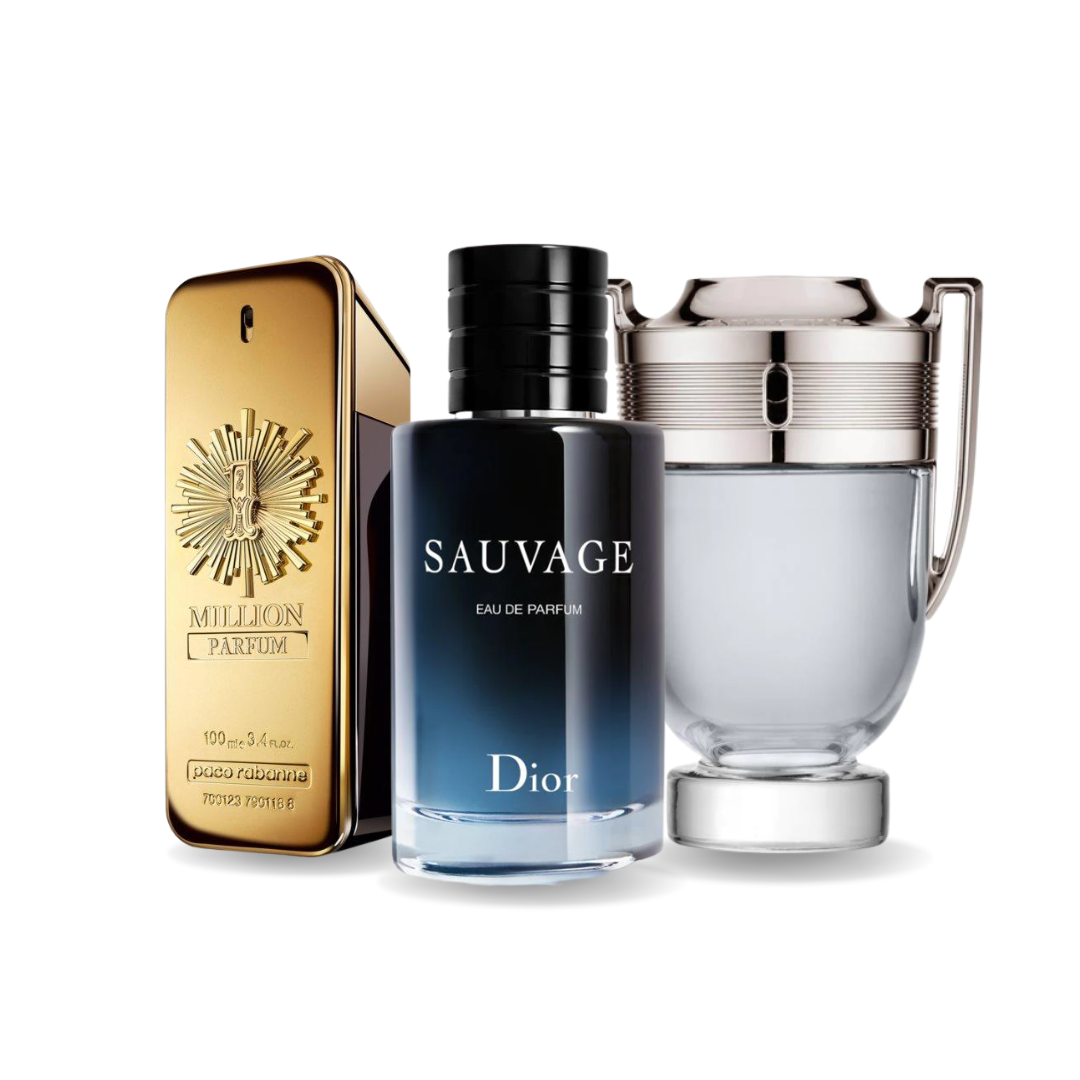 Zestaw 3 perfum męskich – 1 Million od Paco Rabanne, Sauvage od Diora i Invictus od Paco Rabanne (po 100ml)