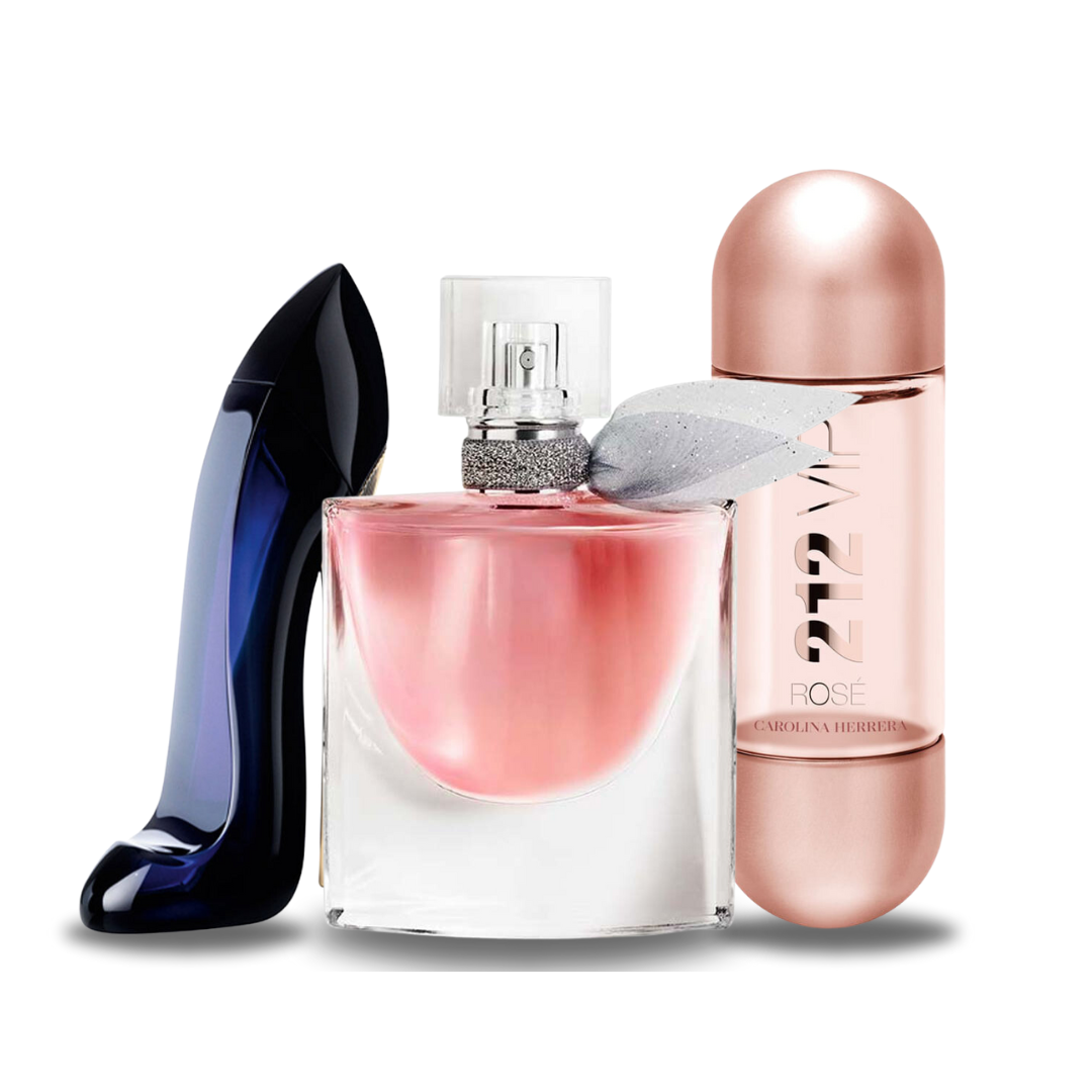 Zestaw 3 perfum damskich – Good Girl od Caroliny Herrery, La Vie Est Belle od Lancôme i 212 VIP Rosé od Caroliny Herrery (po 100ml)
