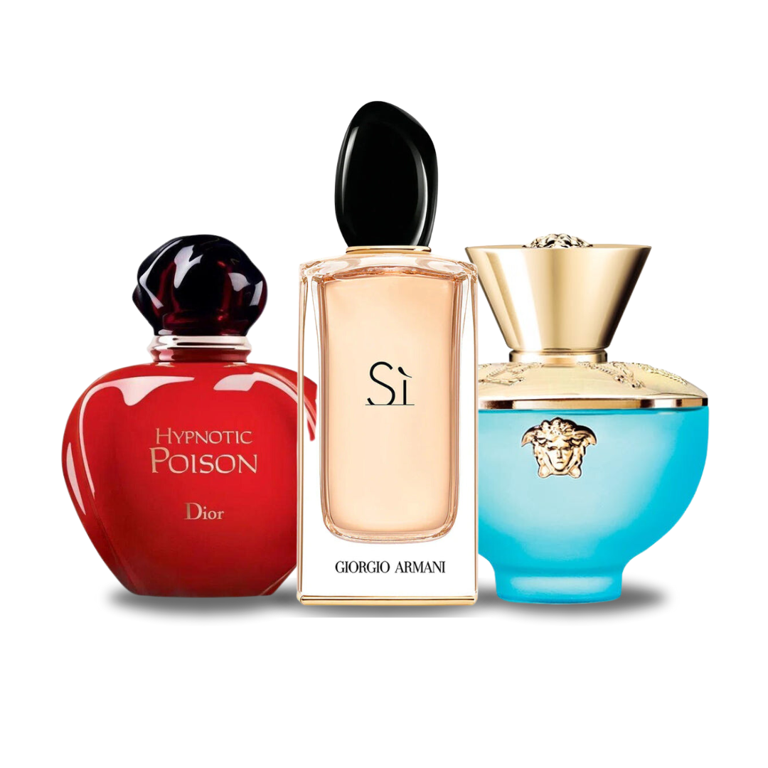 Zestaw 3 perfum damskich – Hypnotic Poison od Diora, Si od Giorgio Armaniego i Dylan Turquoise od Versace (po 100ml)
