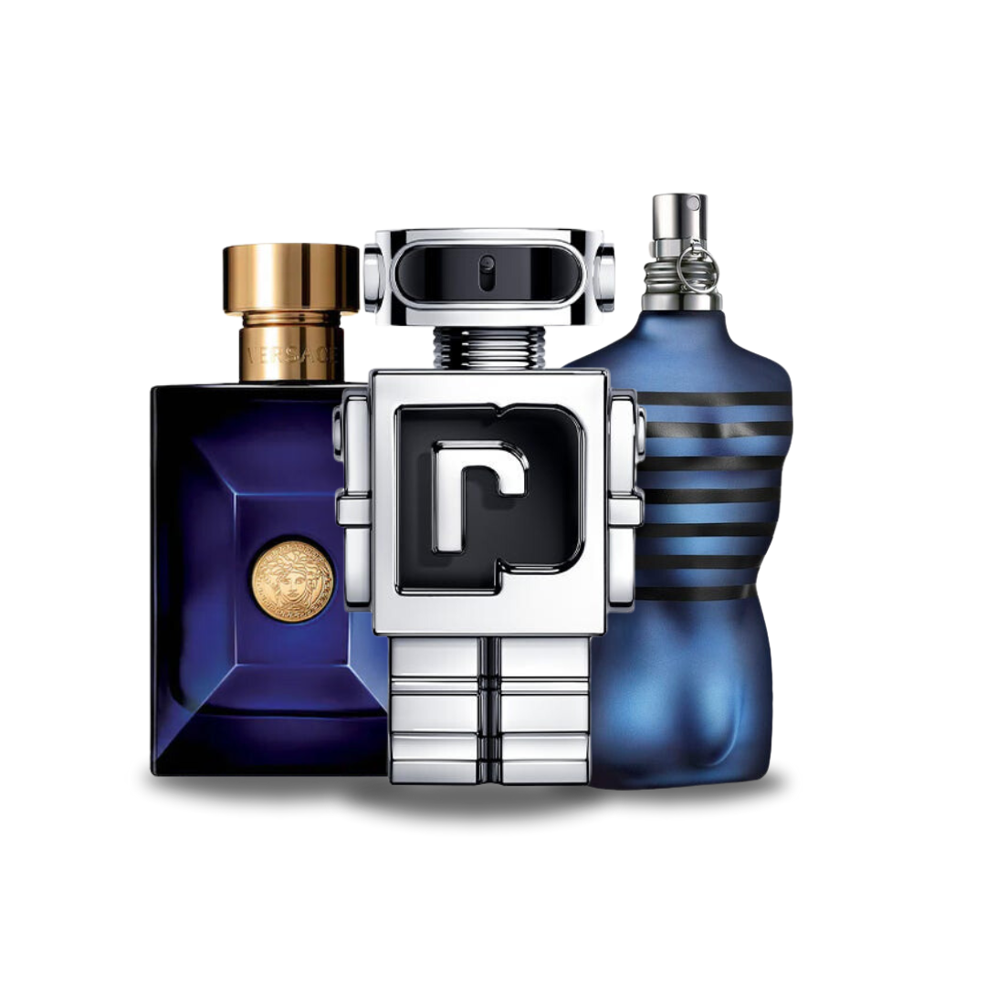 Zestaw 3 perfum męskich – Dylan Blue od Versace, Phantom od Paco Rabanne i Ultra Male od Jean Paul Gaultier (po 100ml)