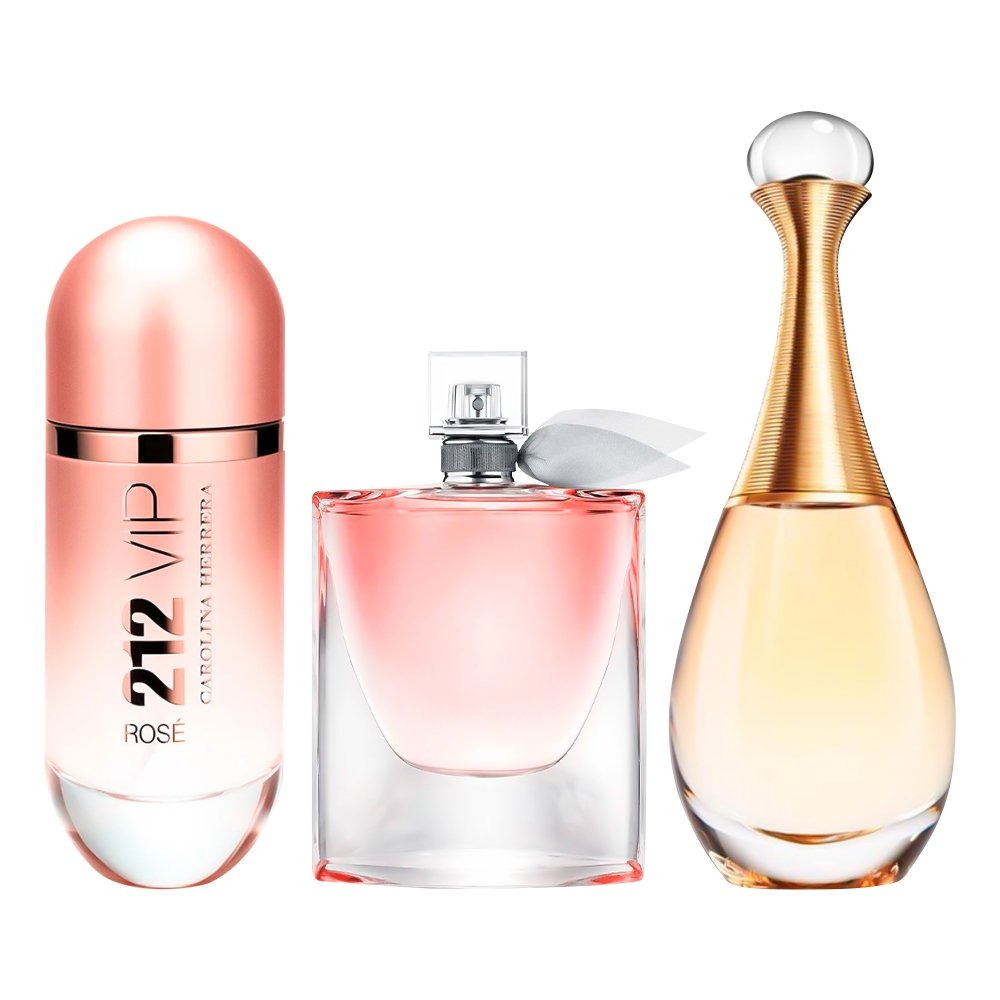 Zestaw 3 perfum damskich – 212 VIP Rosé, La Vie Est Belle i J'adore (po 100ml)