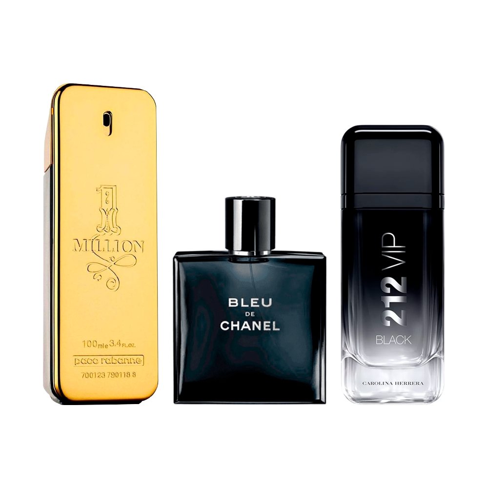 Zestaw 3 perfum męskich – 1 Million, Bleu de Chanel i 212 VIP Black (po 100ml)