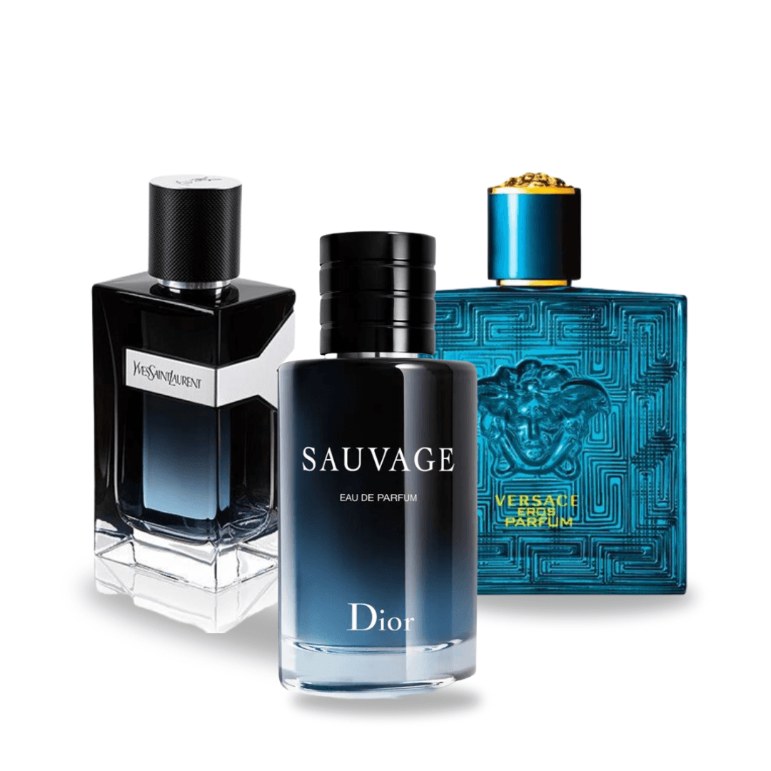 Zestaw 3 perfum męskich – Y od Yves Saint Laurent, Sauvage od Diora i Versace Eros (po 100ml)