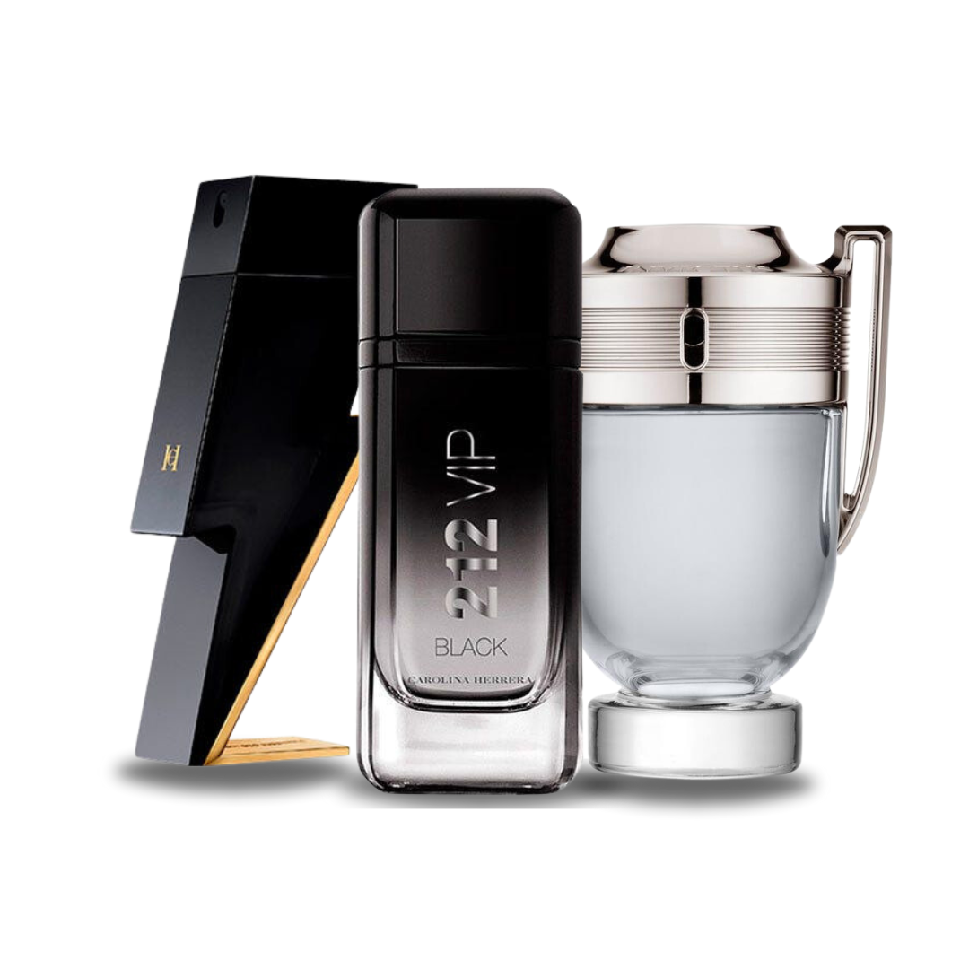 Zestaw 3 perfum męskich – Bad Boy od Caroliny Herrery, 212 VIP Black od Caroliny Herrery i Invictus od Paco Rabanne (po 100ml)